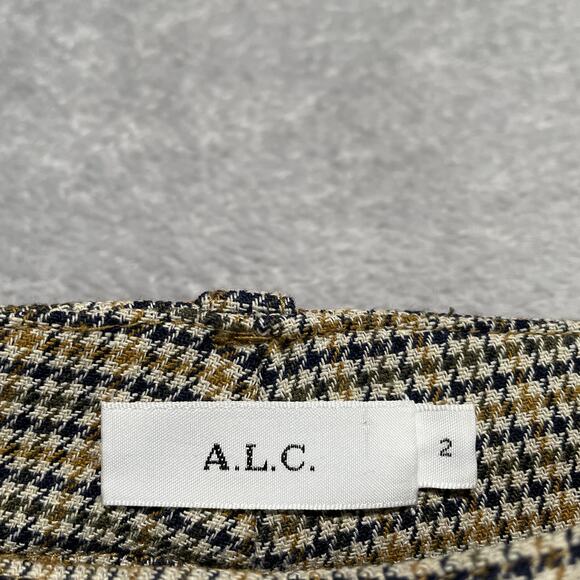 A.L.C. Pants Womens 2 Tan Edwin Plaid Split Hem Trouser Academia Preppy Classic - Picture 3 of 9